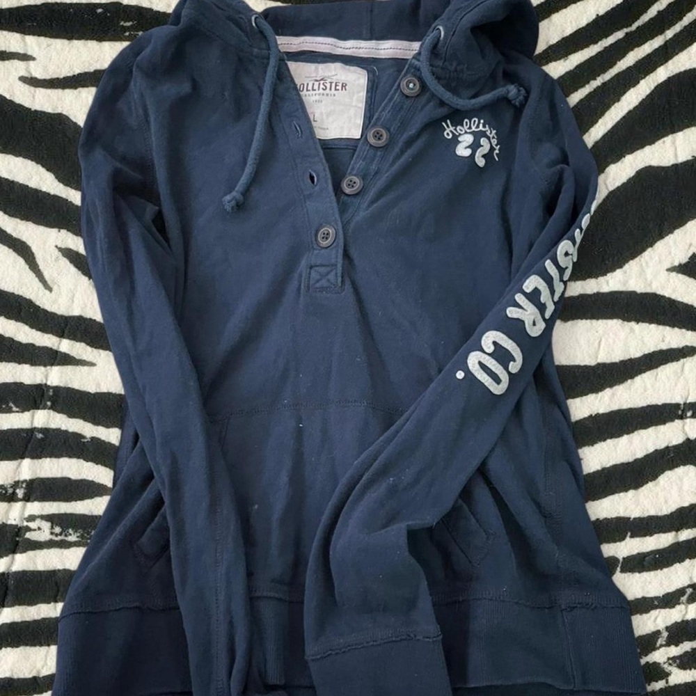 Hollister Women's Dark Blue Button-Up Sweater